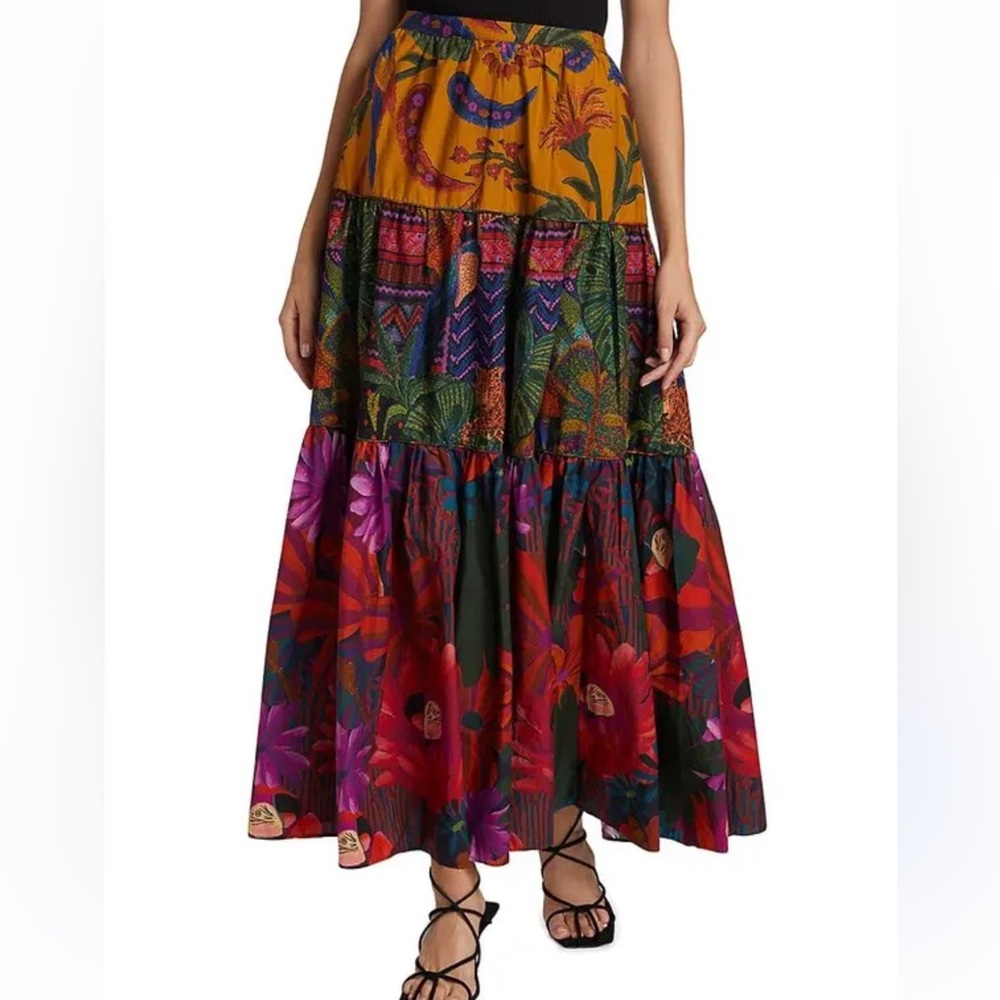 Farm Rio Vibrant Tropical Print Tiered Skirt - Multicolor
